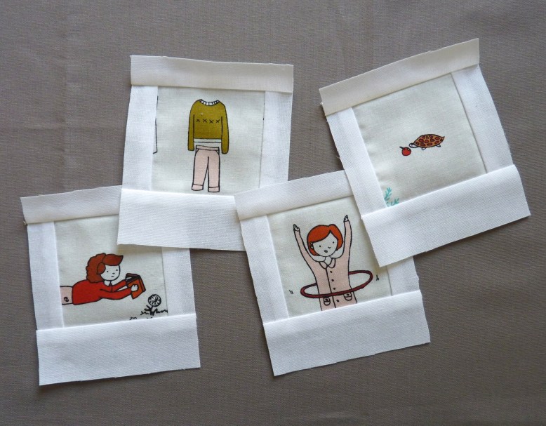 Polaroid blocks in Little Apples fabric