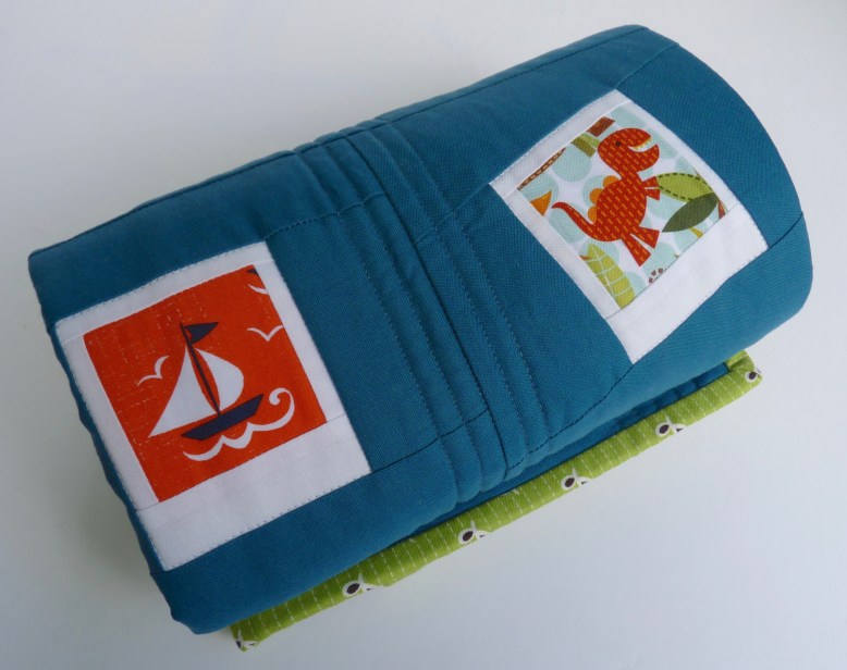 Quilting detail on baby boy Polaroid quilt