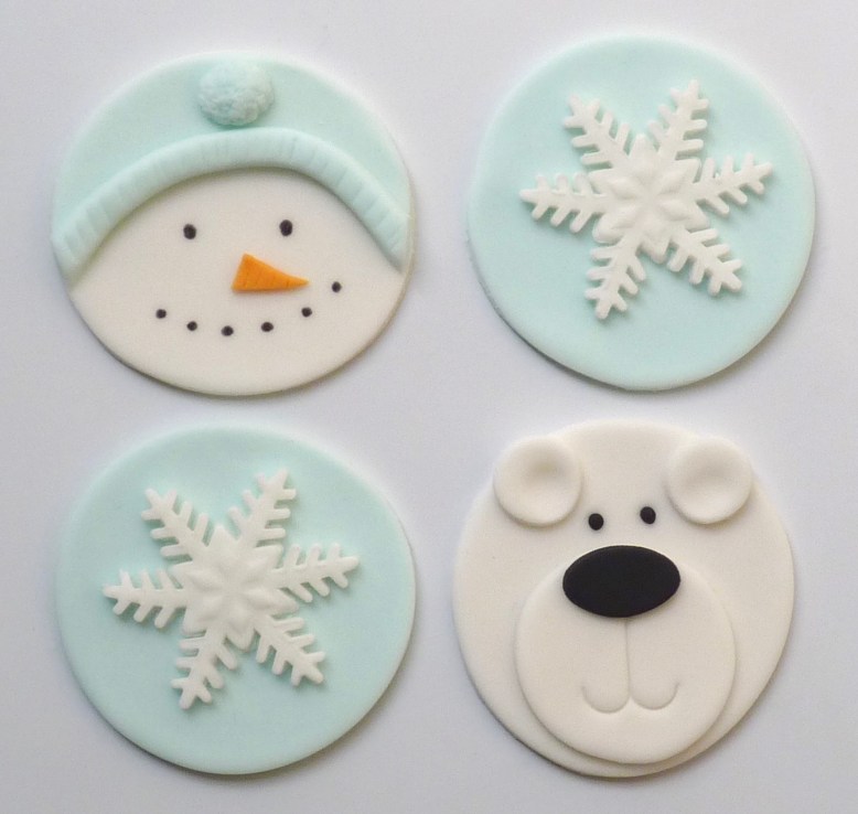 Cupcake toppers - snowman, snowflakes and polar bear