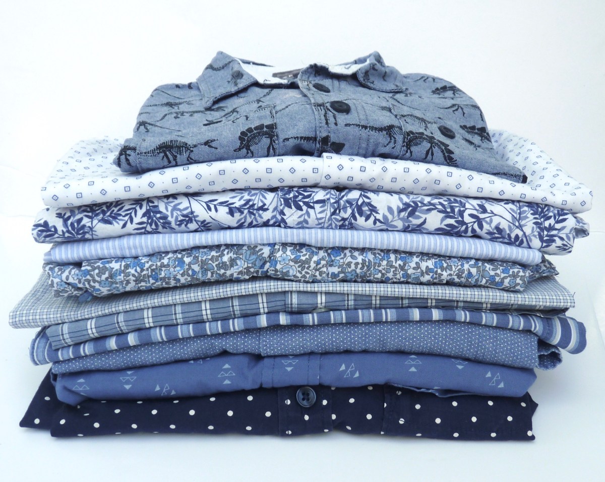 Stack of blue and white shirts
