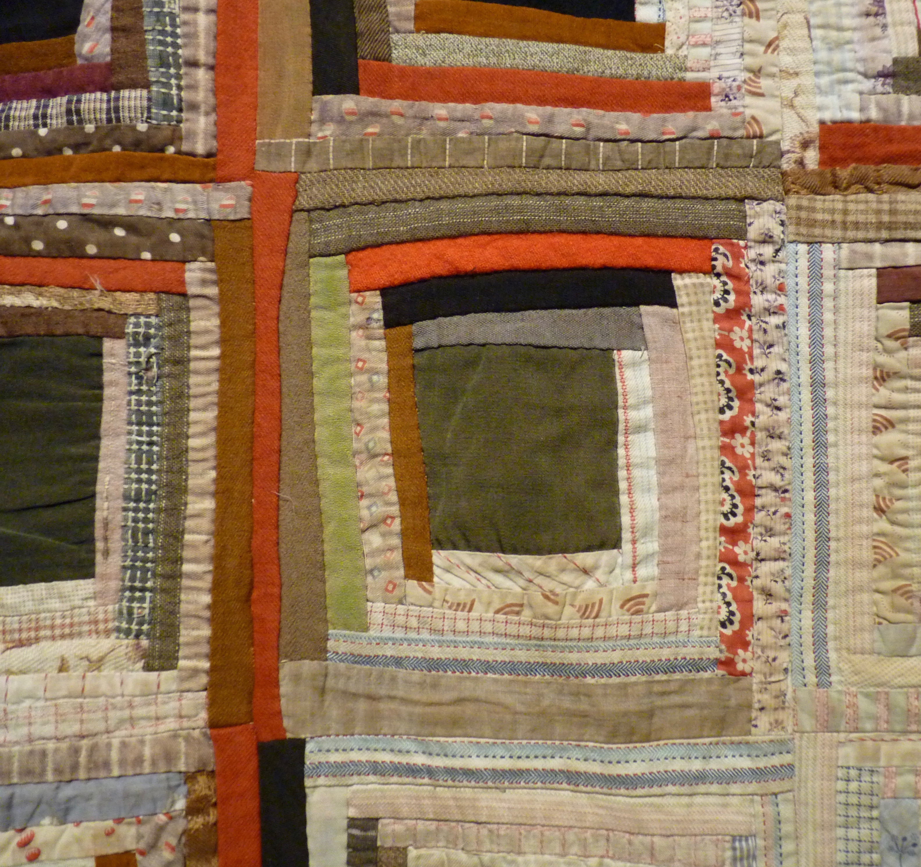 Detail of Log Cabin quilt made in 1900 - Rheged Gallery - New Quilting exhibition