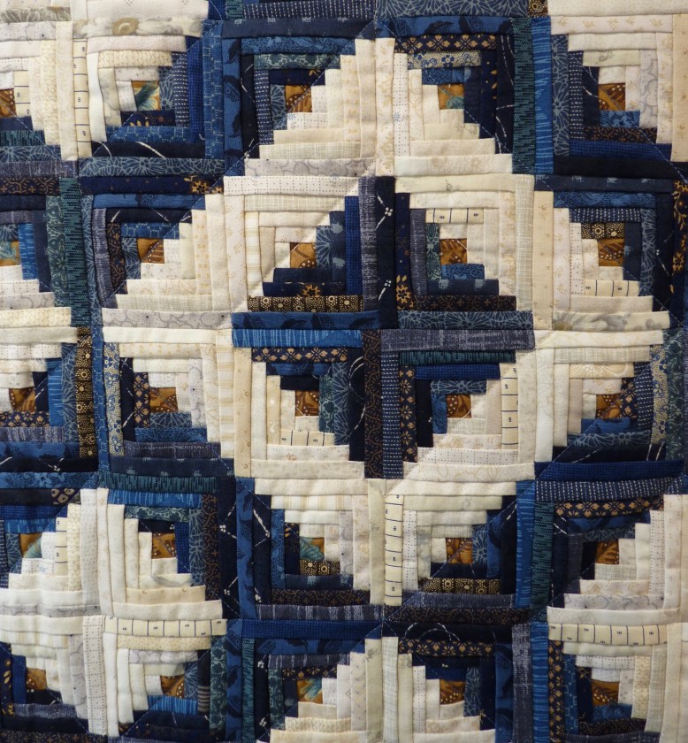 Detail of Blue Cabin quilt by Joy Salvage - Rheged Gallery - New Quilting exhibition