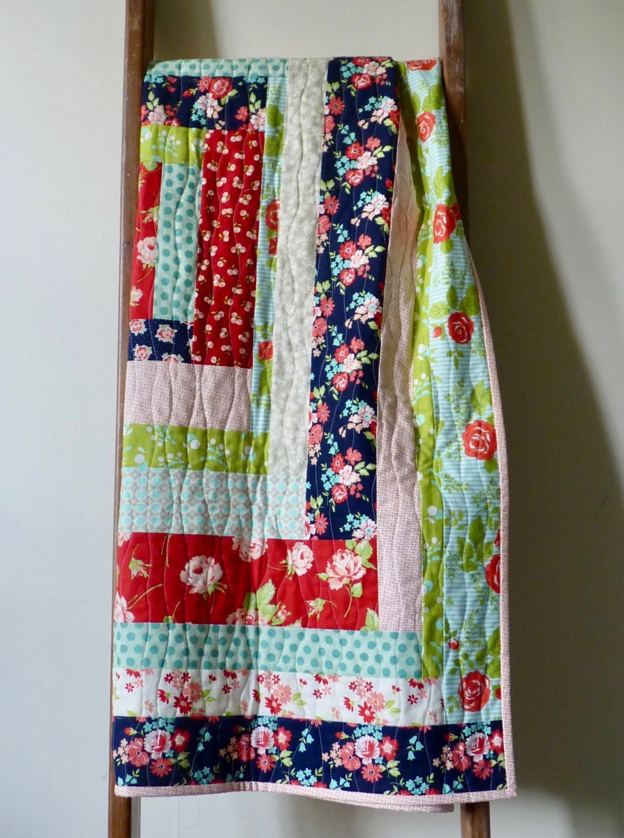 Modern vintage giant log cabin quilt - detail