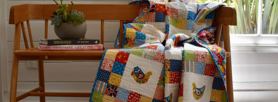 Scandi bird patchwork quilt