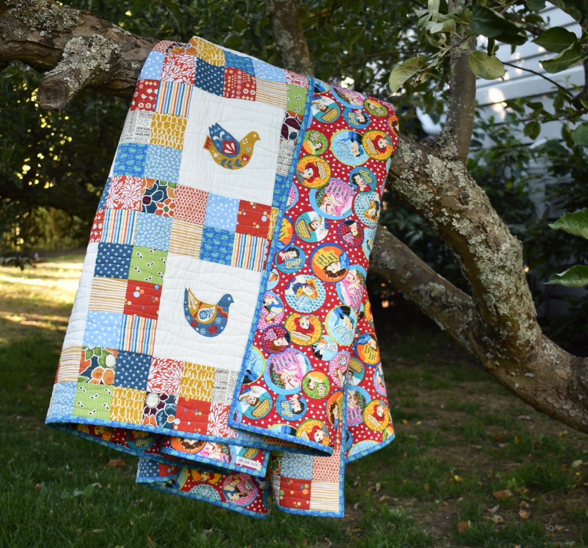 Scandi bird patchwork quilt