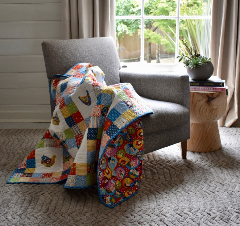 Scandi bird patchwork quilt